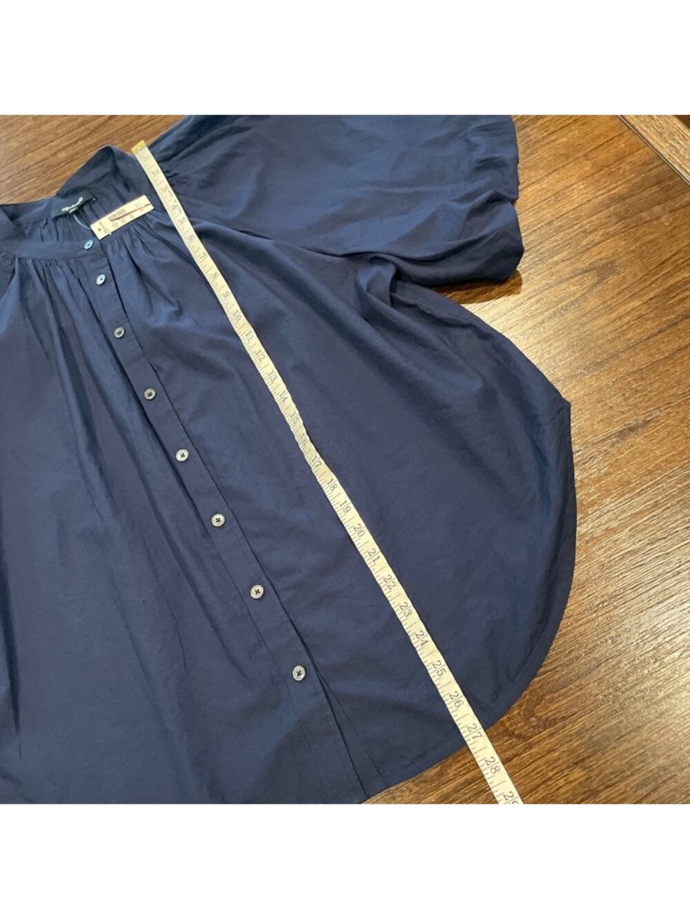 NWT Madewell XL Shirred Balloon-Sleeve Top Navy Blouse Cotton Voile Button Front - Picture 8 of 11